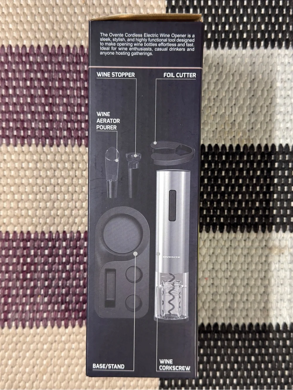 Ovente Cordless Electric Wine Opener Set